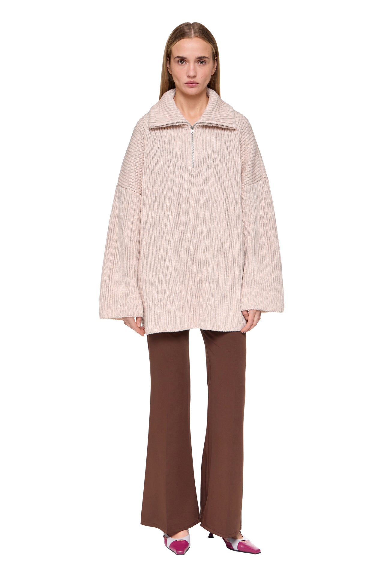 ALMOND MILK ZIP SWEATER